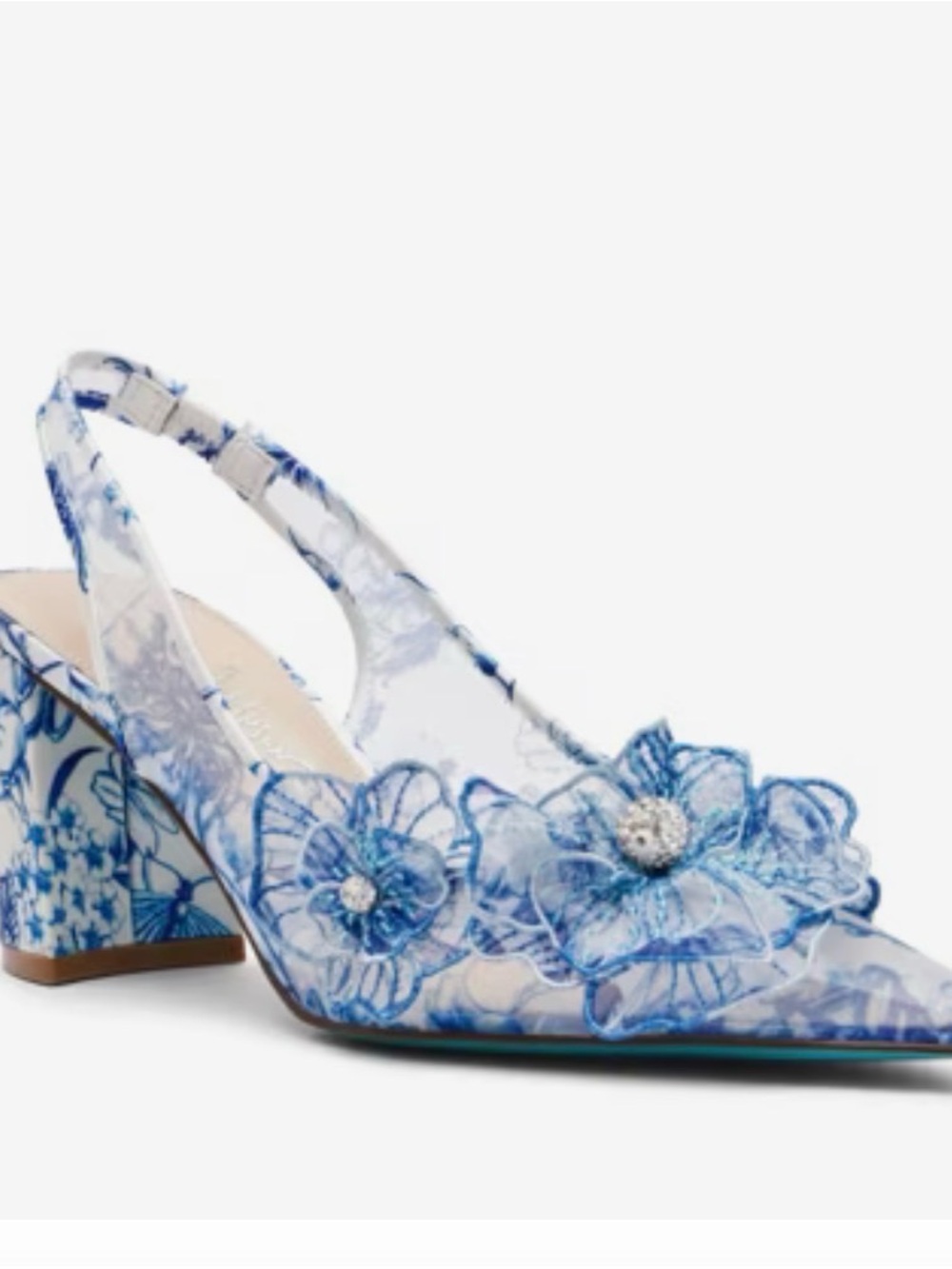 New Betsey Johnson Avi Pump - Blue Slingback Heels with Embellished Flowers - Picture 1 of 4